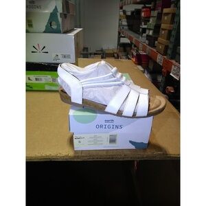 Earth Origins Women's Laney Strappy Cork Comfort Walking Sandals White 6